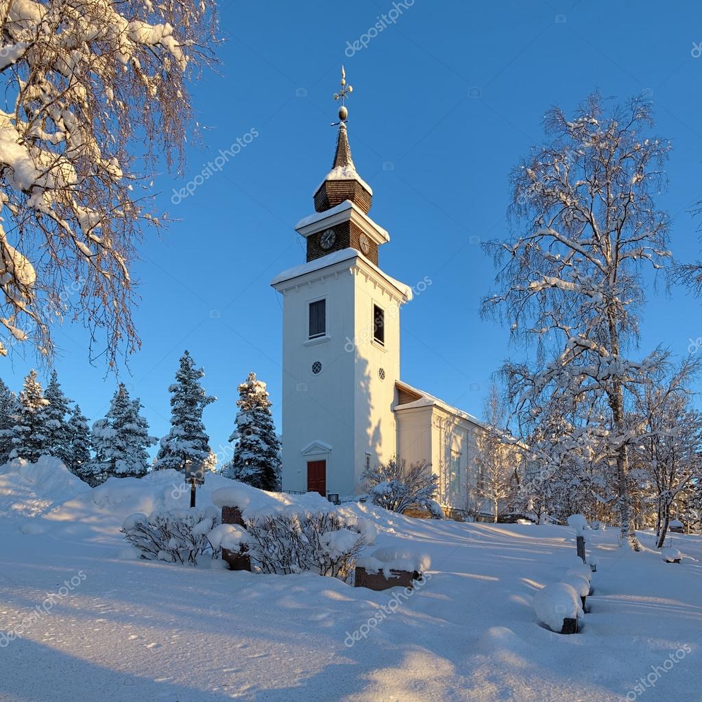Vilhelmina Church in winter, Sweden — Stock Photo © markovskiy #19554845
