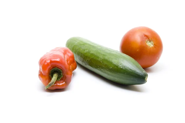 Červené rajče okurka a paprika — Stock fotografie