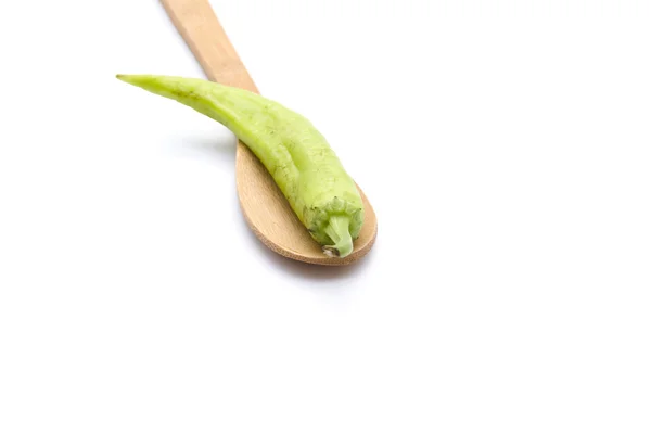 Fresh Green Chili on Wooden Spoon — Stock Photo, Image