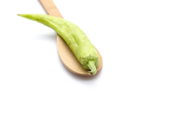 Fresh Green Chili on Wooden Spoon — Stock Photo, Image