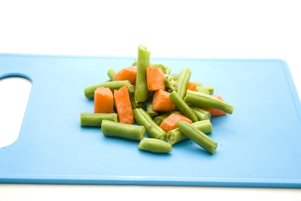 Fresh Diced Vegetables on blue Plate — Stock Photo, Image