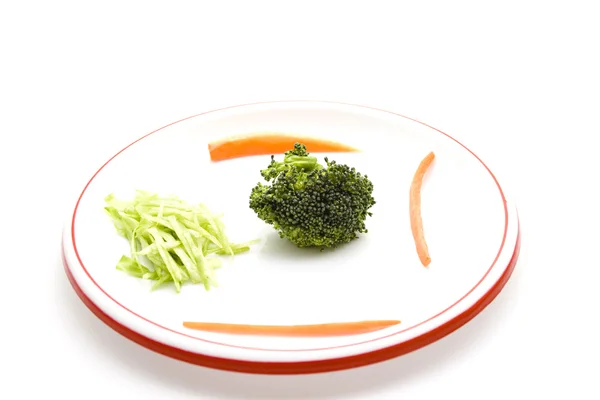 Fresh Broccoli with Salad and Carrots on Plate — Stock Photo, Image