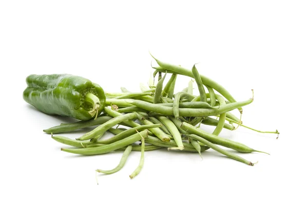 Fresh String beans with green Capsicum Stock Photo