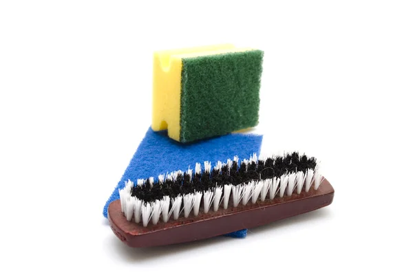Sponge Cloth with Kitchen Sponge and Brush — Stock Photo, Image