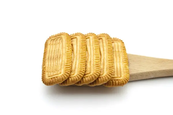 Ψημένα μπισκότα σε ξύλινη κουτάλα — Φωτογραφία Αρχείου