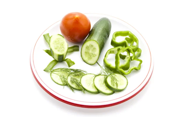 Fräsch sallad gurka med tomat och paprika — Stockfoto