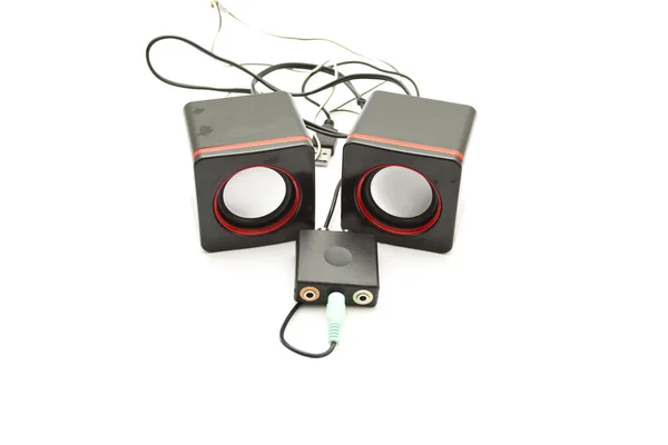 Black Loudspeakers with Cable and Adapter — Stock Photo, Image