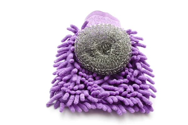 Pot Sponge with Dust Wiper on white background — Stock Photo, Image