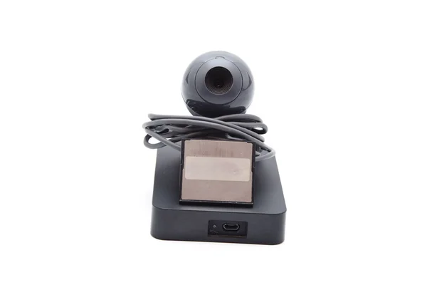 Webcam con disco duro externo y medio de tarjeta — Foto de Stock