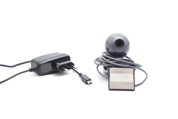 Webcam with Power Plug and Card Medium — Stock Photo, Image