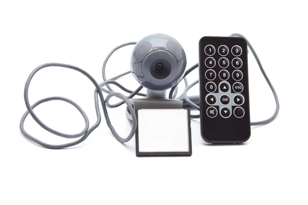 Webcam com controle remoto em fundo branco — Fotografia de Stock