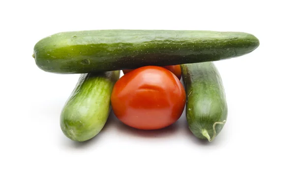 Fresh Green Cucumbers with Red Tomatoes — Stock Photo, Image