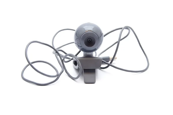 Beyaz zemin üzerinde kablo ile web kamerası — Stok fotoğraf