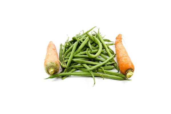 Fresh Green Stick beans with Carrots on white background — Stock Photo, Image