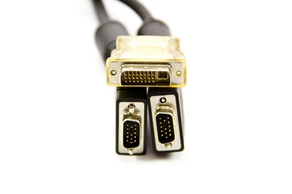 Kabel VGA monitora z kartą na białym tle — Zdjęcie stockowe