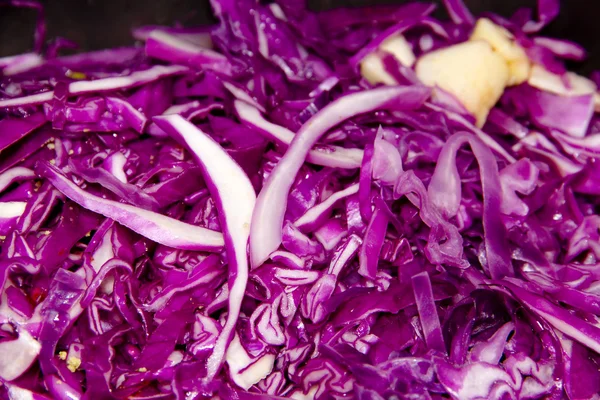 Cooking Sliced Red Cabbage in Cooking Pot — Stock Photo, Image