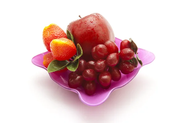 Plastic Fruits in Glass Bowl — Stock Photo, Image