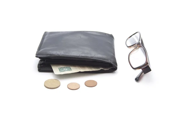 Money Purse with Reading Glasses and Cash — Stock Photo, Image