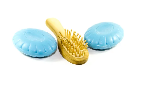 Cepillo de masaje con jabón azul —  Fotos de Stock