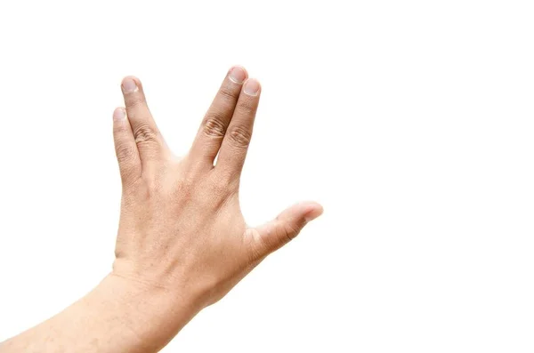Рука Долоні Які Пальці Розділяють Жест Лівій Руці Ізольовані Білому — стокове фото