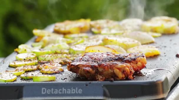 Vlees op de grill — Stockvideo