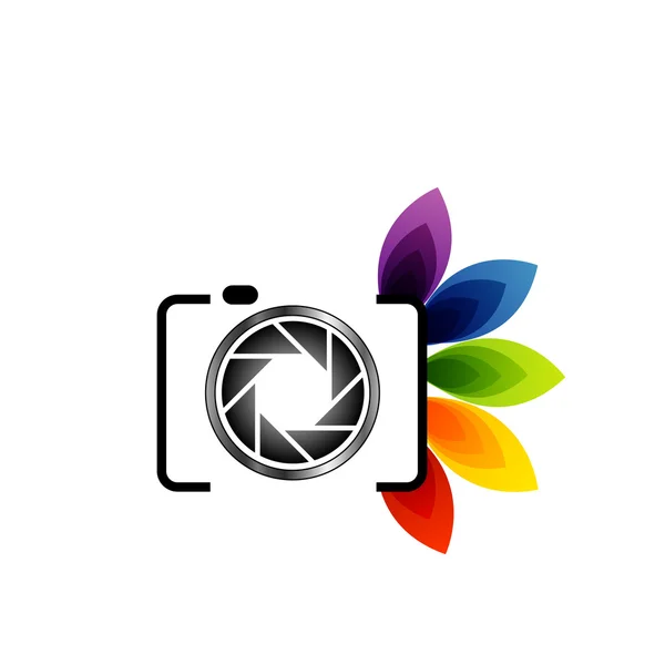 Logo de fotografía con hojas coloridas — Vector de stock