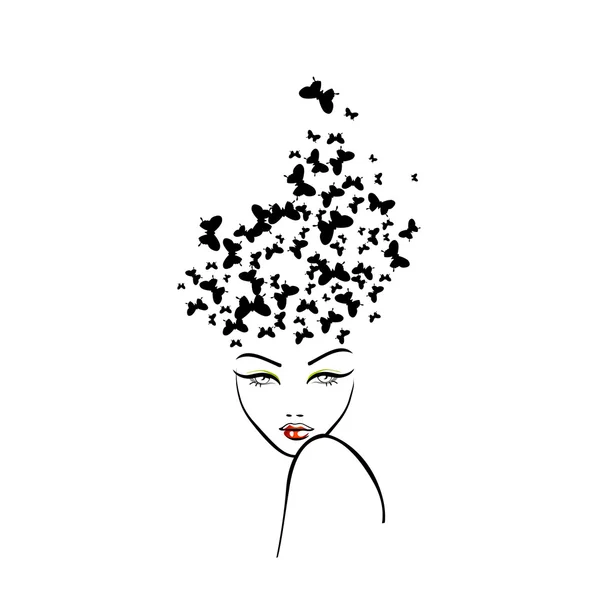 Hairstyle with butterflies — Vector de stock