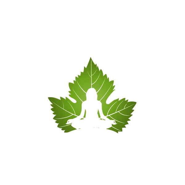 Логотип йоги на зеленому листі — стоковий вектор