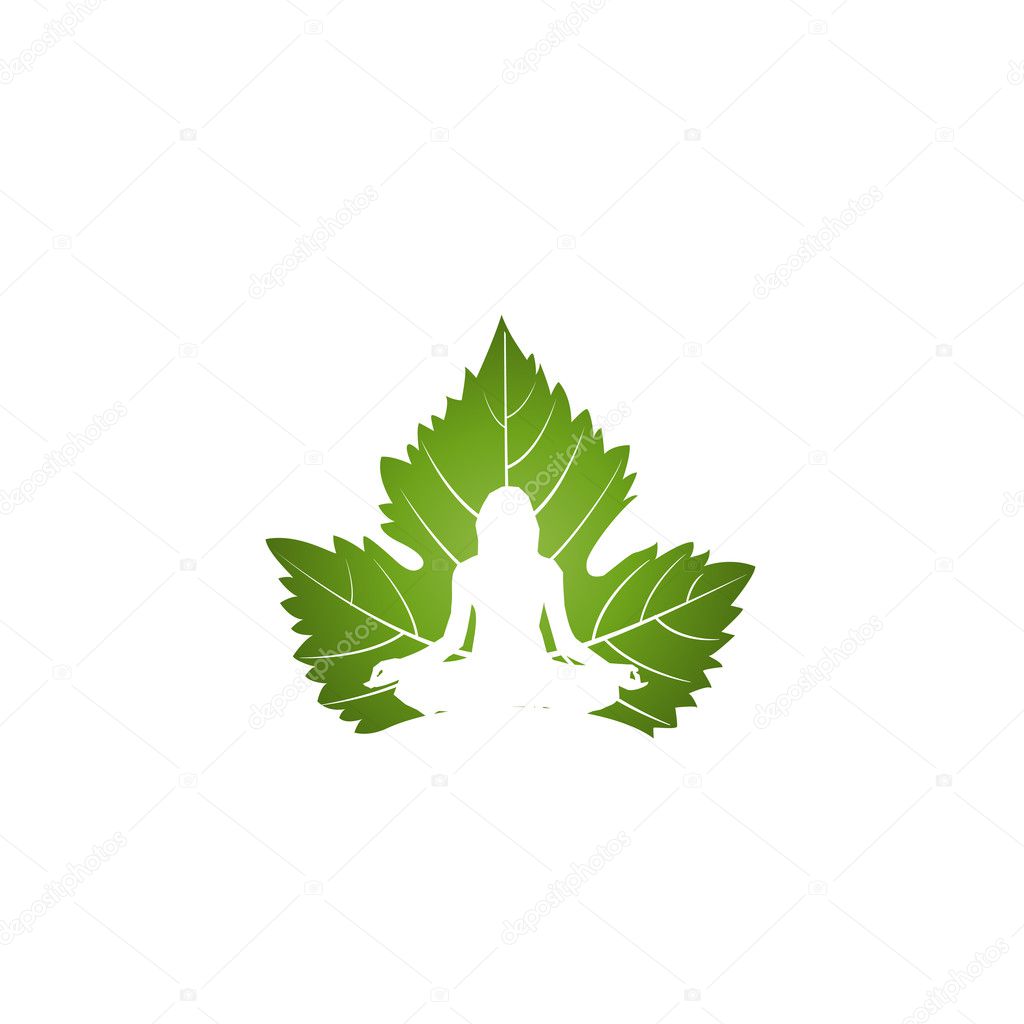 Yoga logo on green leaf