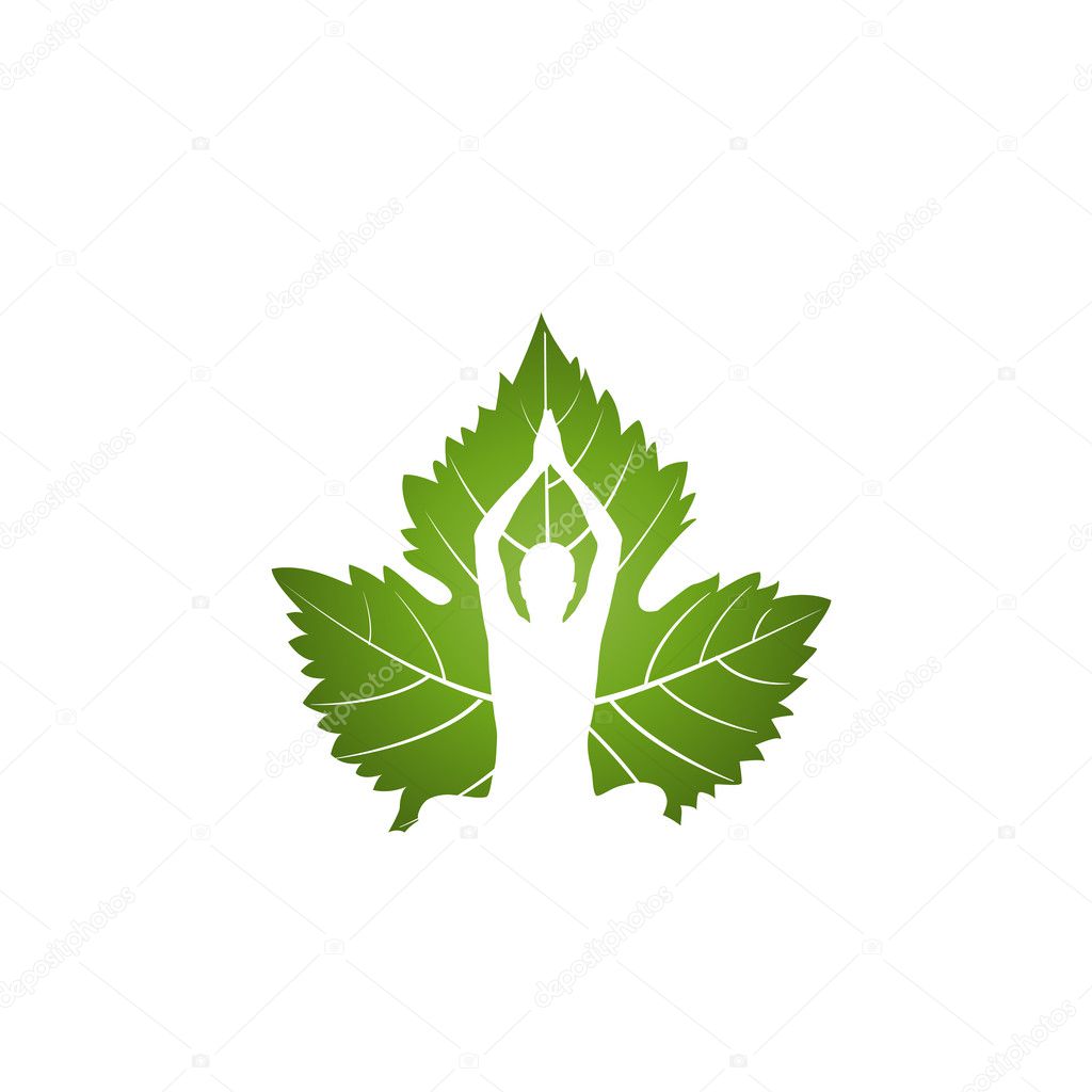 Yoga logo on green leaf