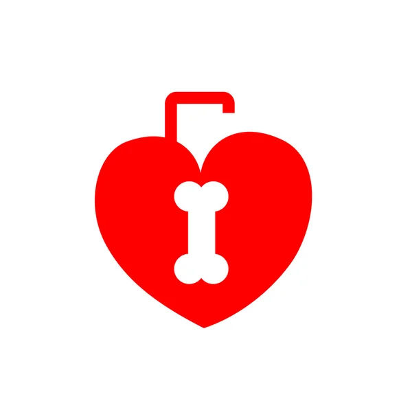 Fechadura em forma de coração vermelho com um osso — Vetor de Stock