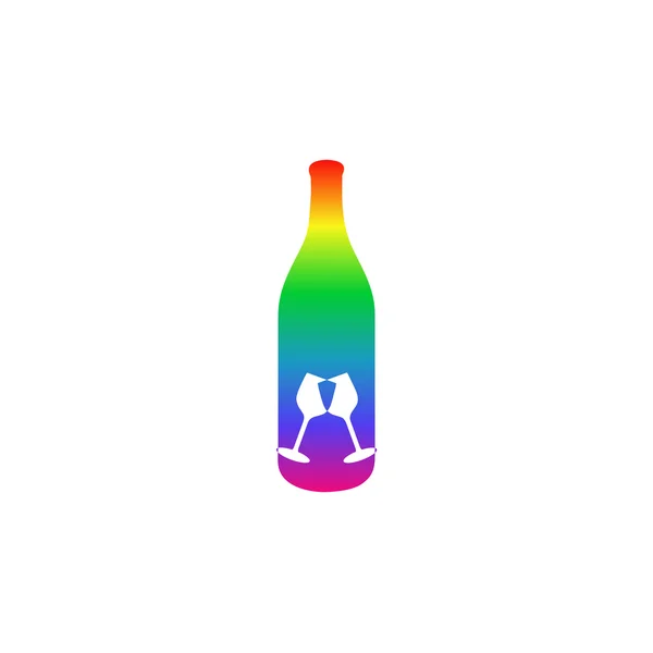 酒的酒瓶和酒杯徽标在彩虹的颜色 — 图库矢量图片