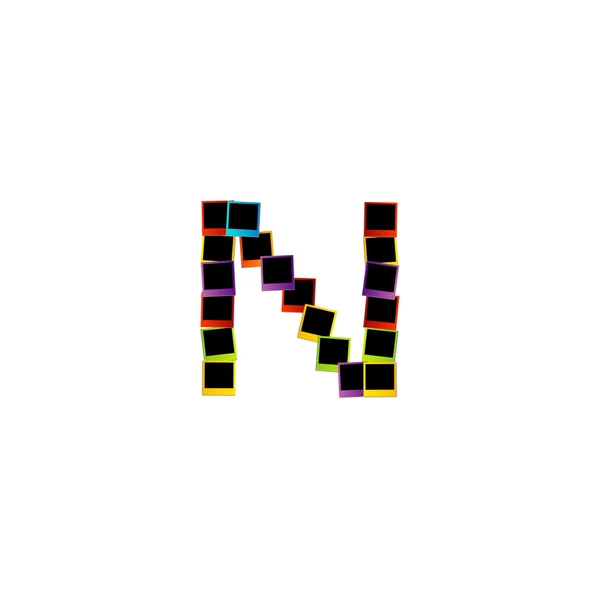 Alfabeto N con coloridas Polaroids — Vector de stock