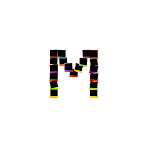 Alfabeto M con polaroid colorate — Vettoriale Stock