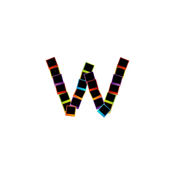 Alfabeto W con polaroid colorate — Vettoriale Stock