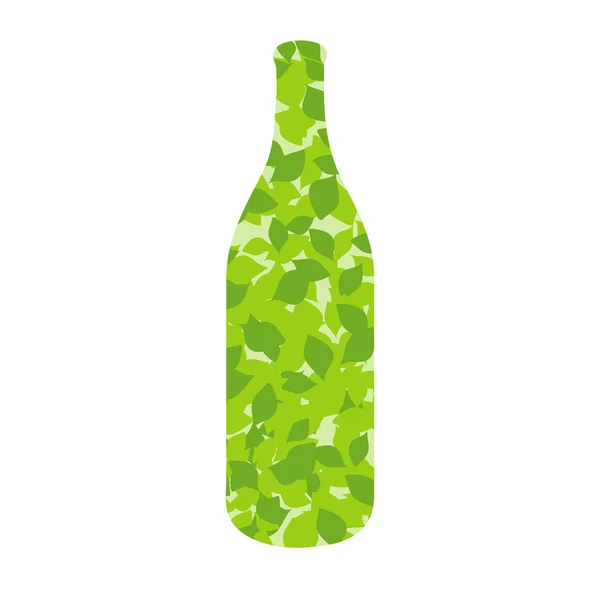 Botella con hojas verdes — Vector de stock