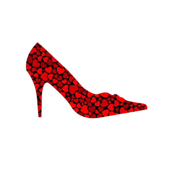 Red shoe with hearts — Stock Vector