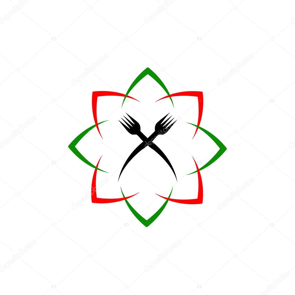 Forks within an abstract lotus- logo for a fast food restaurant