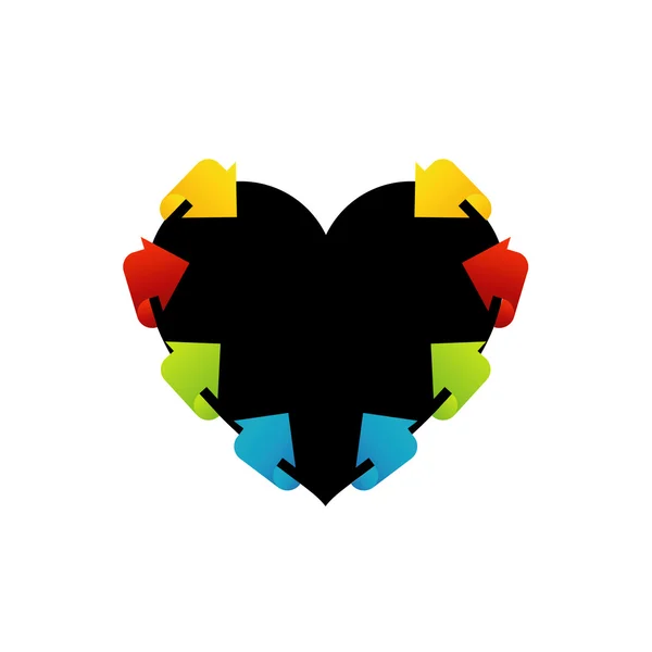 Caixa de texto em forma de coração com setas coloridas — Vetor de Stock