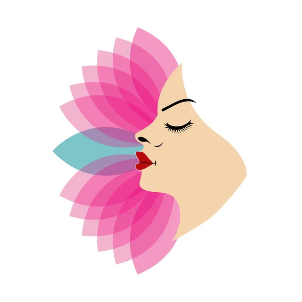 Лицо с листьями - логотип для женских услуг — стоковый вектор