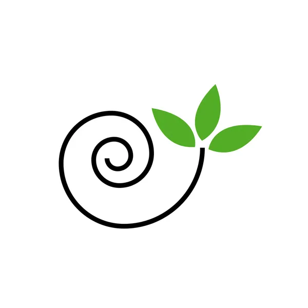 Desenho abstrato de um caracol bonito com folhas verde- conceito logotipo —  Vetores de Stock