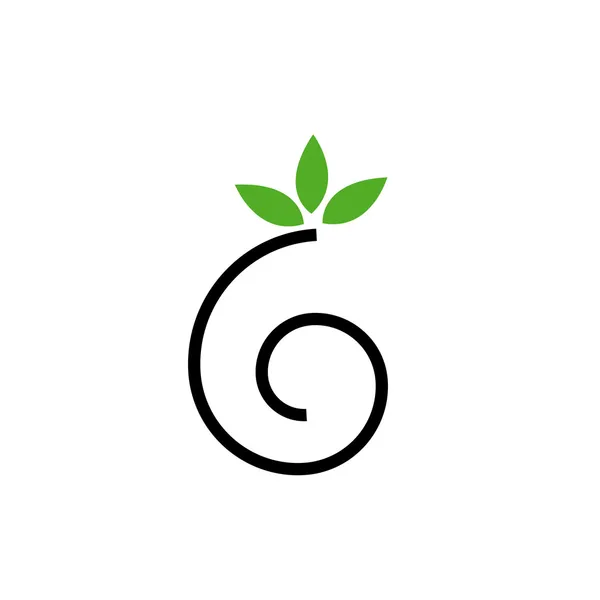 Dibujo abstracto de un caracol lindo con hojas verdes- concepto de logotipo — Vector de stock