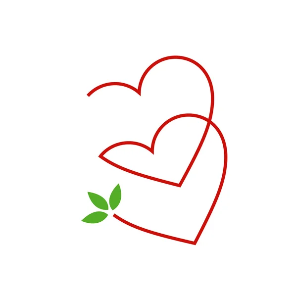 Coeurs avec des feuilles réunies en un seul endroit-Amour pour la nature — Image vectorielle