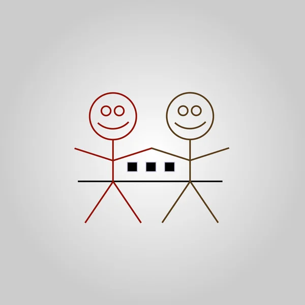 Dos figuras de palo feliz con la casa- Logotipo del negocio inmobiliario — Archivo Imágenes Vectoriales
