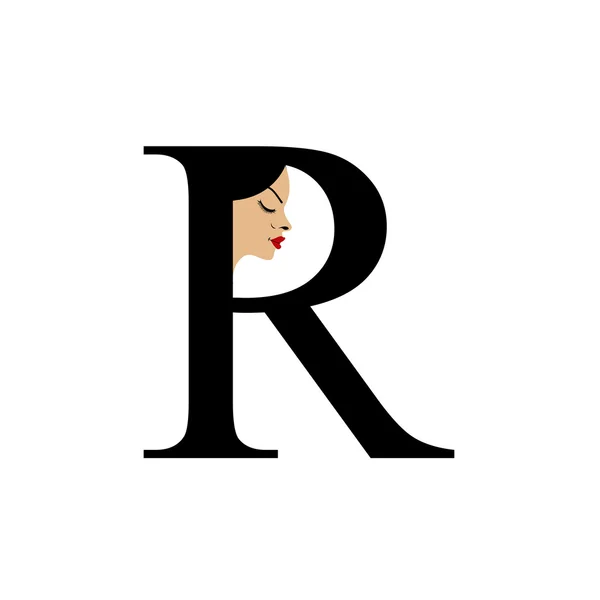 Cara en alfabeto R- logotipo para el bronceado de la piel o salón — Vector de stock