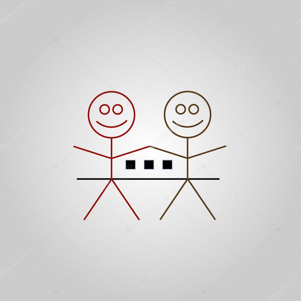 Two happy stick figures with house- Property business logo