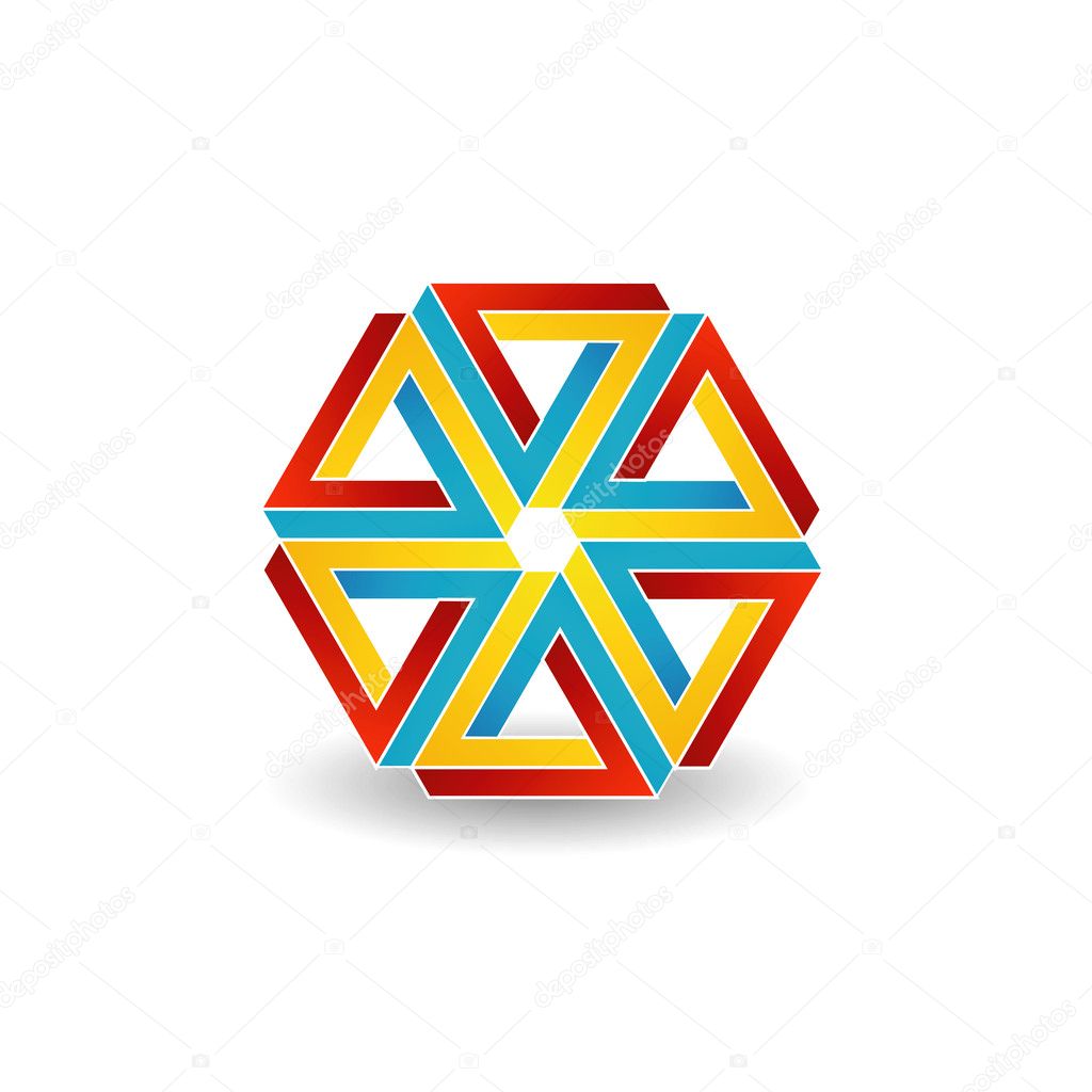 Six penrose triangles shaped like star optical illusion
