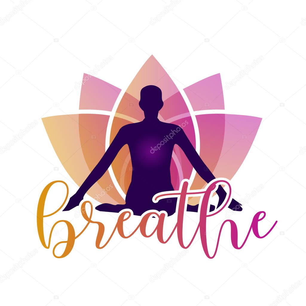Meditation and breathing spiritual awakening silhouette in pink