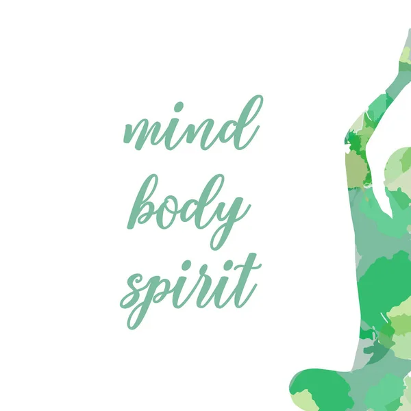 Mind Body Spirit Yoga Meditatie Aquarel Citaten Koele Kleurenschema — Stockvector