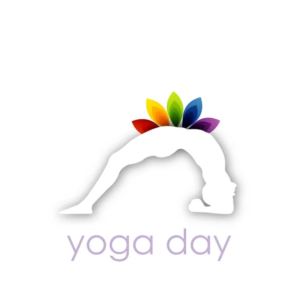 Yoga Día Yoga Estiramiento Poses Con Colorido Flor Loto — Archivo Imágenes Vectoriales